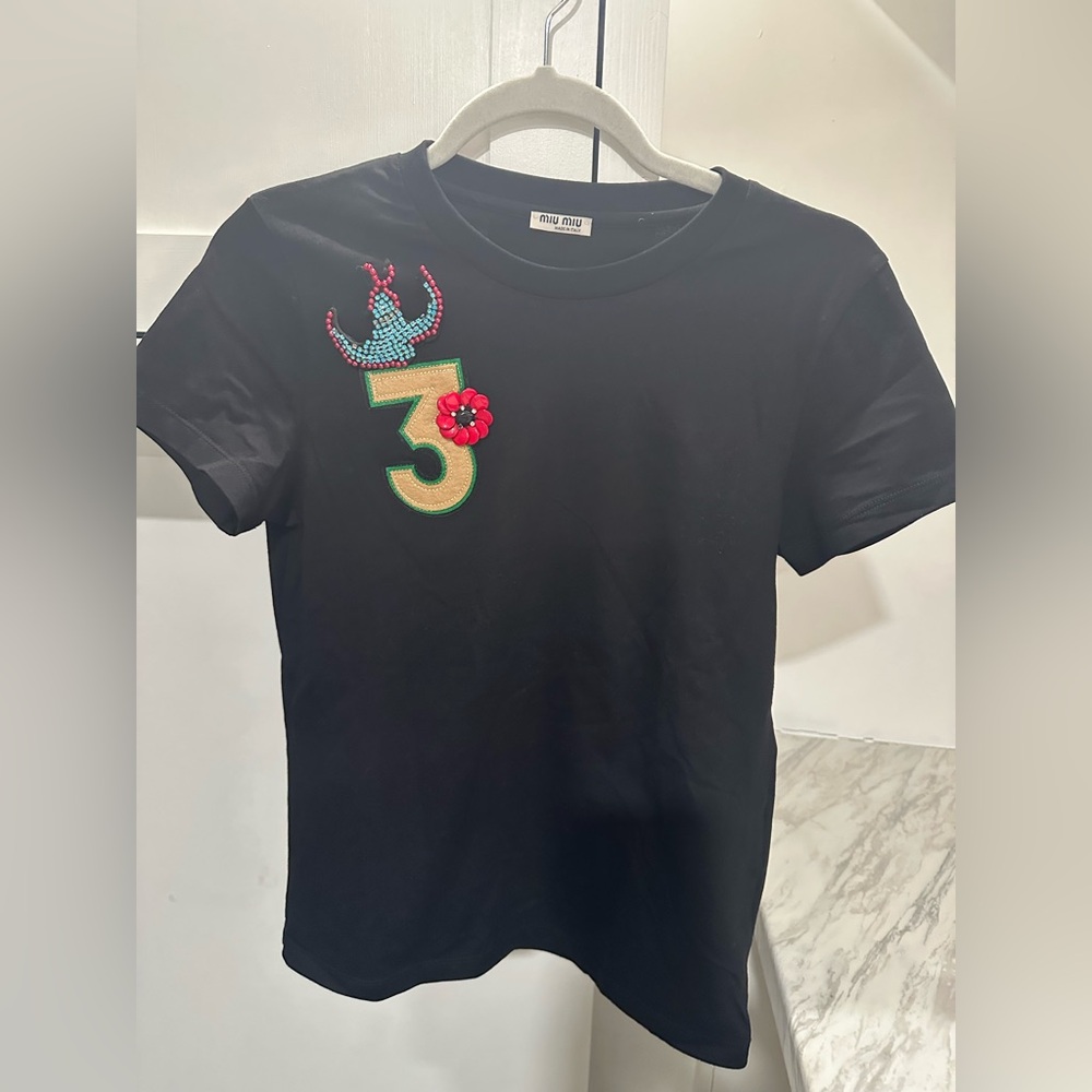 Miu Miu Black Tee with Colorful Number Design